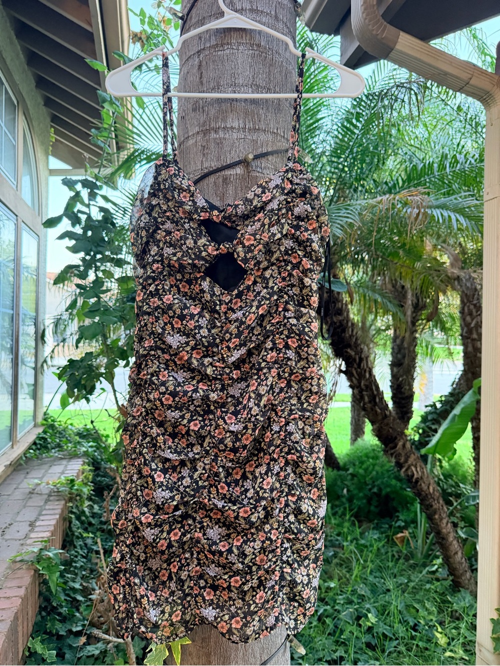 Forever 21 Black Floral Slip Dress with Pink & Cream Flowers